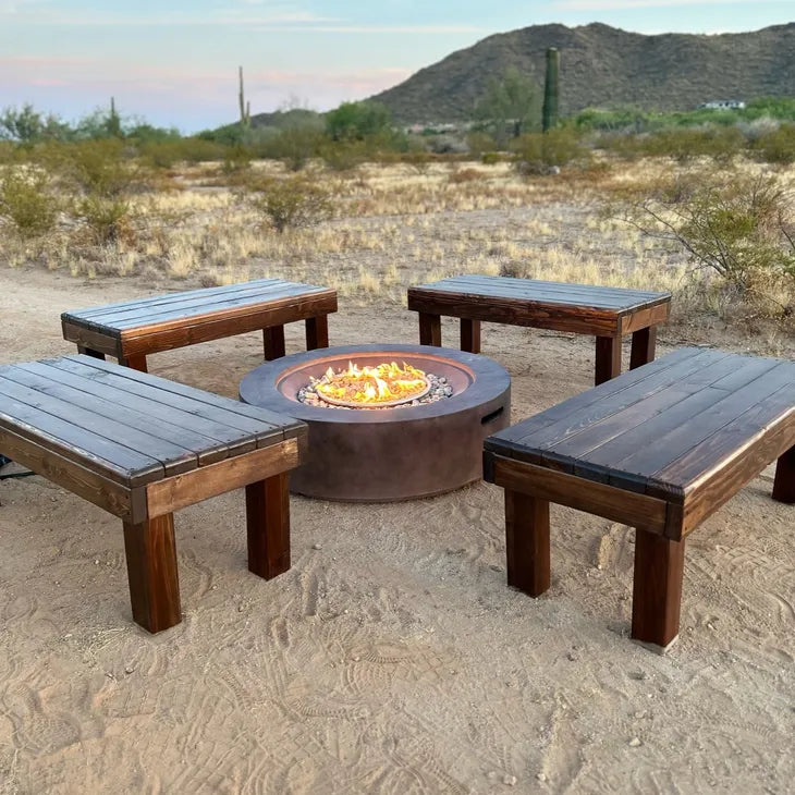 Copper Fire Pit with 4 Wooden Benches