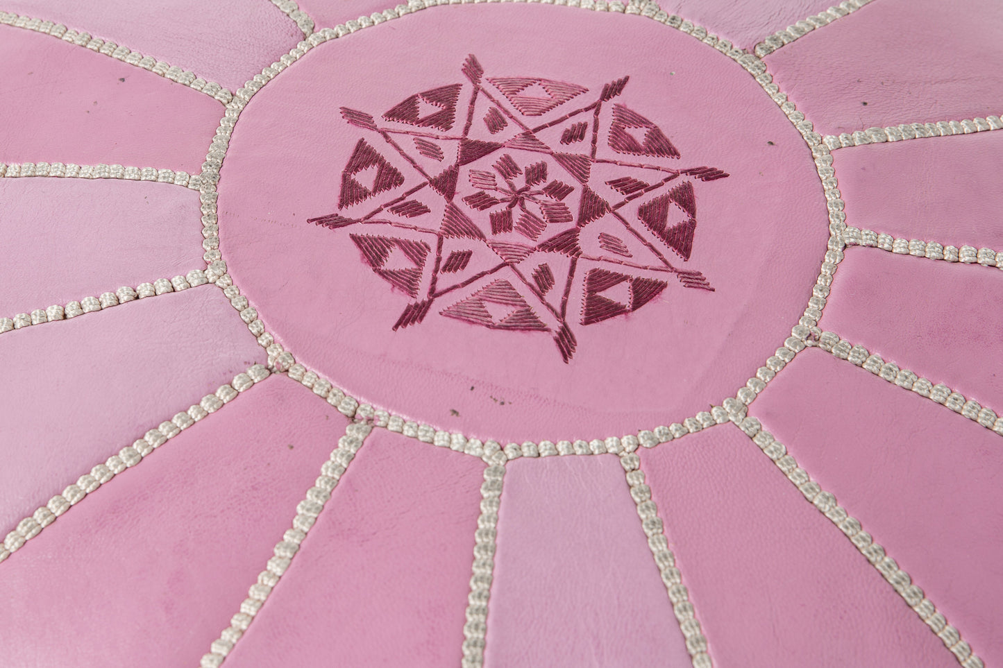 Magenta Moroccan Pouf (white stitching)