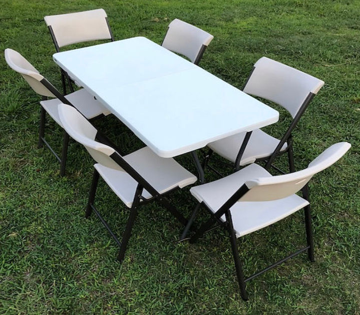 5 Ft Rectangular Tables Set: 1 Table / 6 Chairs