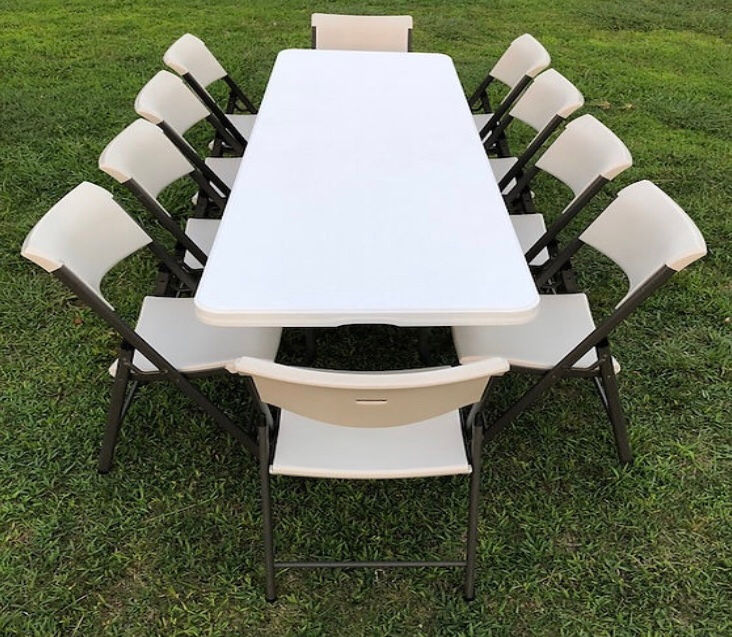 8 Ft Rectangular Tables Set: 1 Table / 10 Chairs
