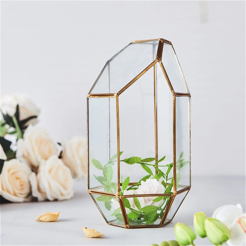 Gold Geometric Heptagon Glass Terrarium