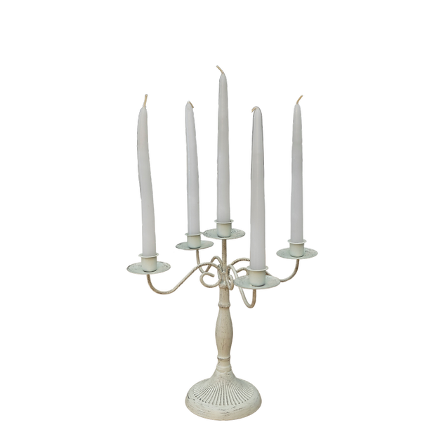 Vintage White Metal Candle Holders with Five Arms