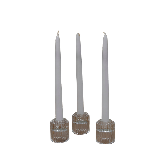 Ribbed Glass Taper Candlestick Holders