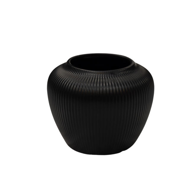 Matte Black Ribbed Vase