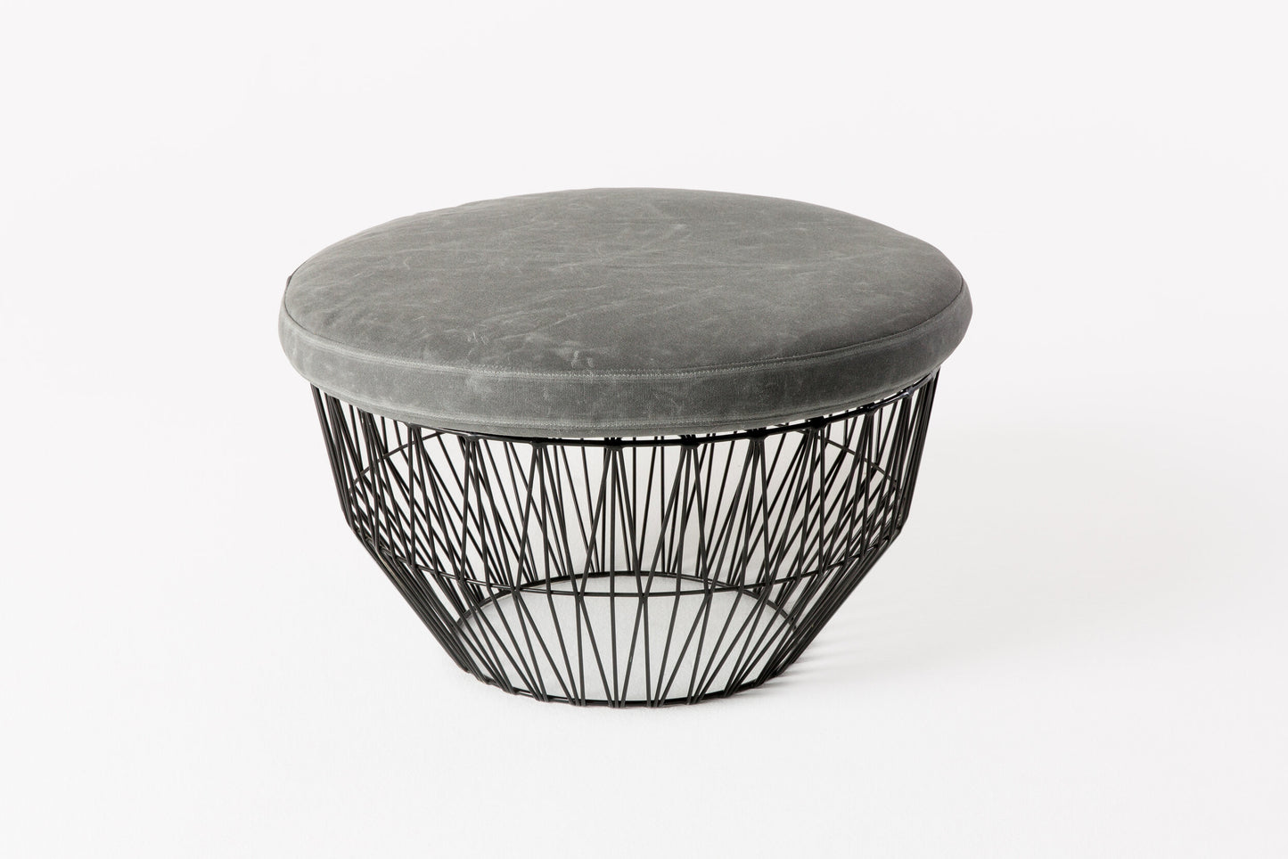 Black Bend Wire Ottoman with Gray Cushion