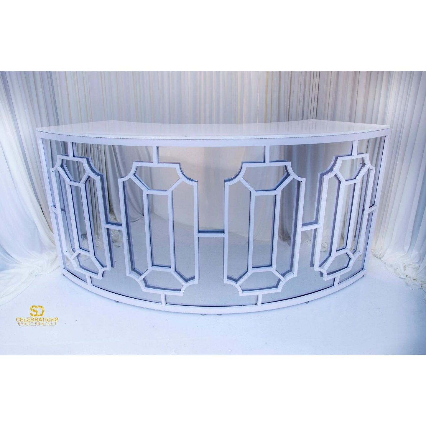 8' White & Mirror Curved Bar Table
