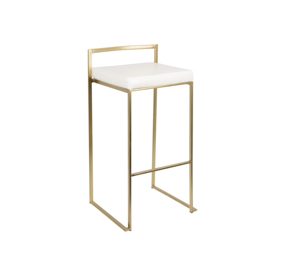 Ashton Gold Bar Stool – White Leather