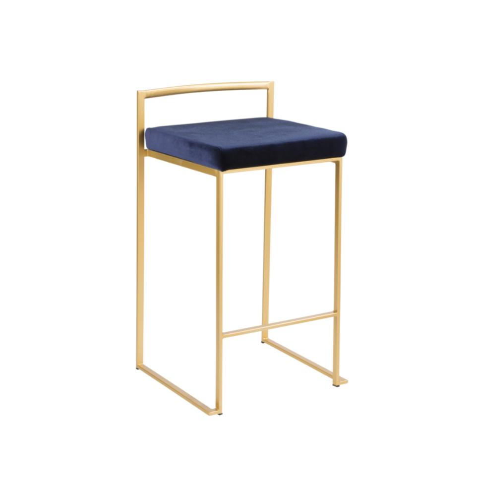 Ashton Bar Stool Blue Suede (Gold)