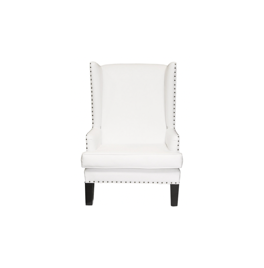 Nailhead Wingback Chair – White Leather