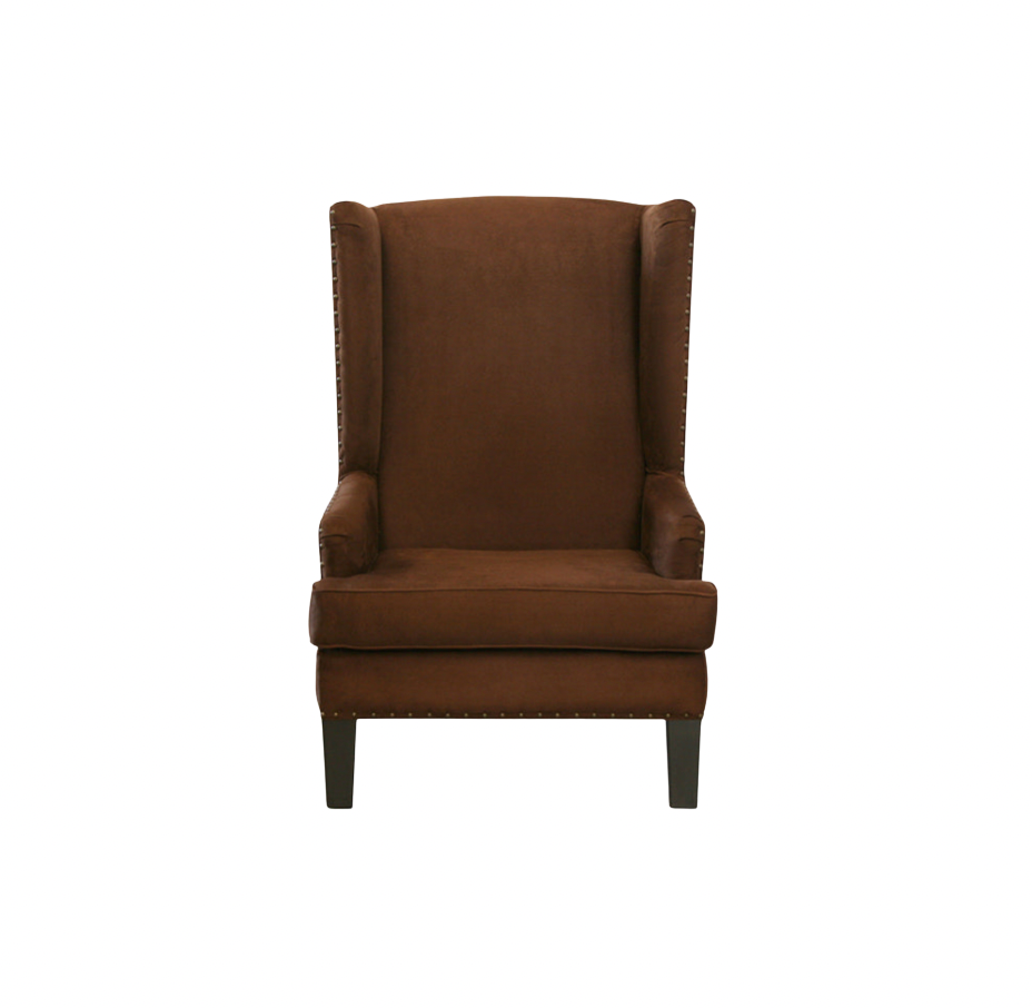Nailhead Wingback Chair – Chocolate Brown Suede