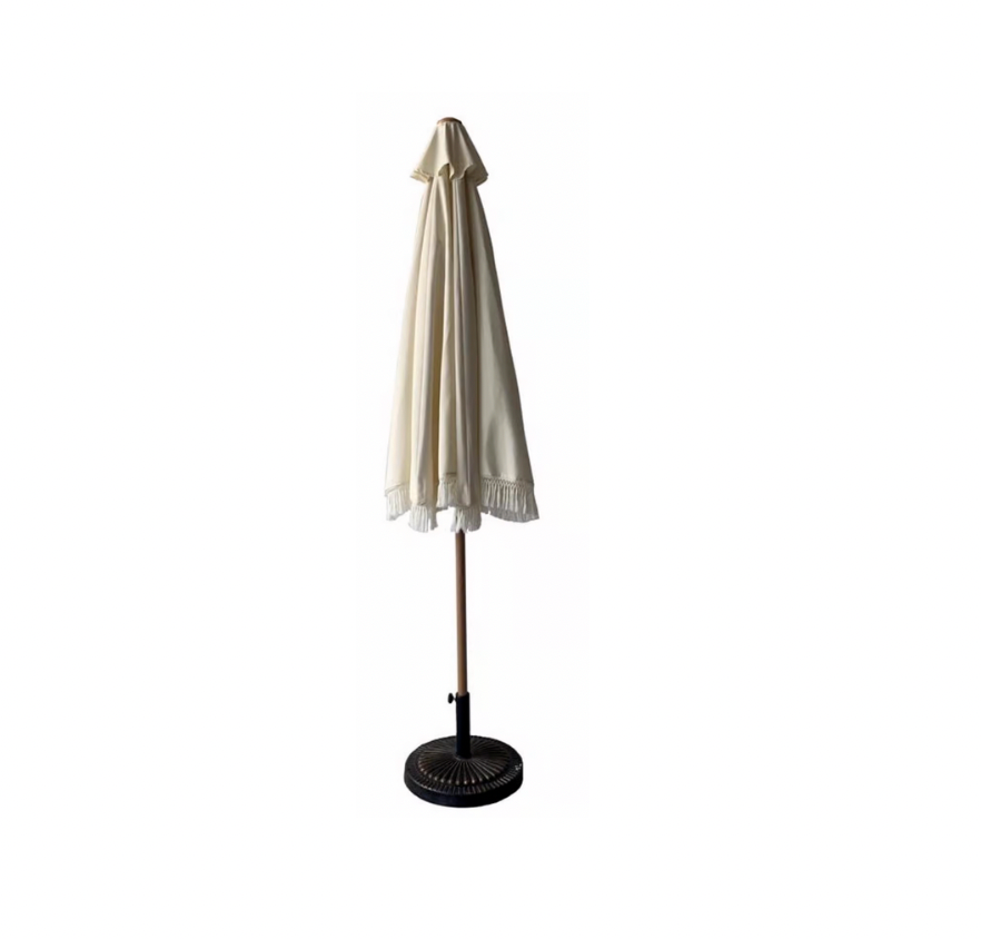 9 Ft Tiltable White Outdoor Umbrella with Base