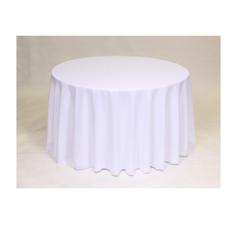 White Polyester 96" Round Tablecloth Linen