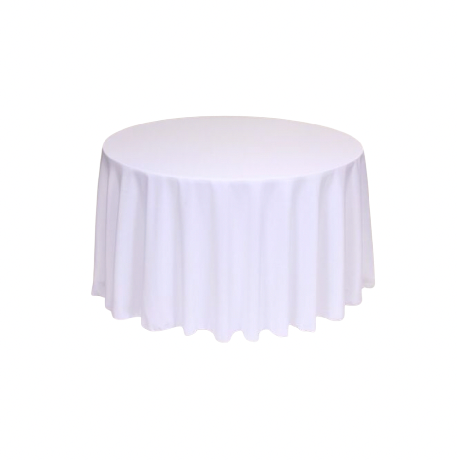 White Polyester 90" x 132" Rectangle Tablecloth Linen