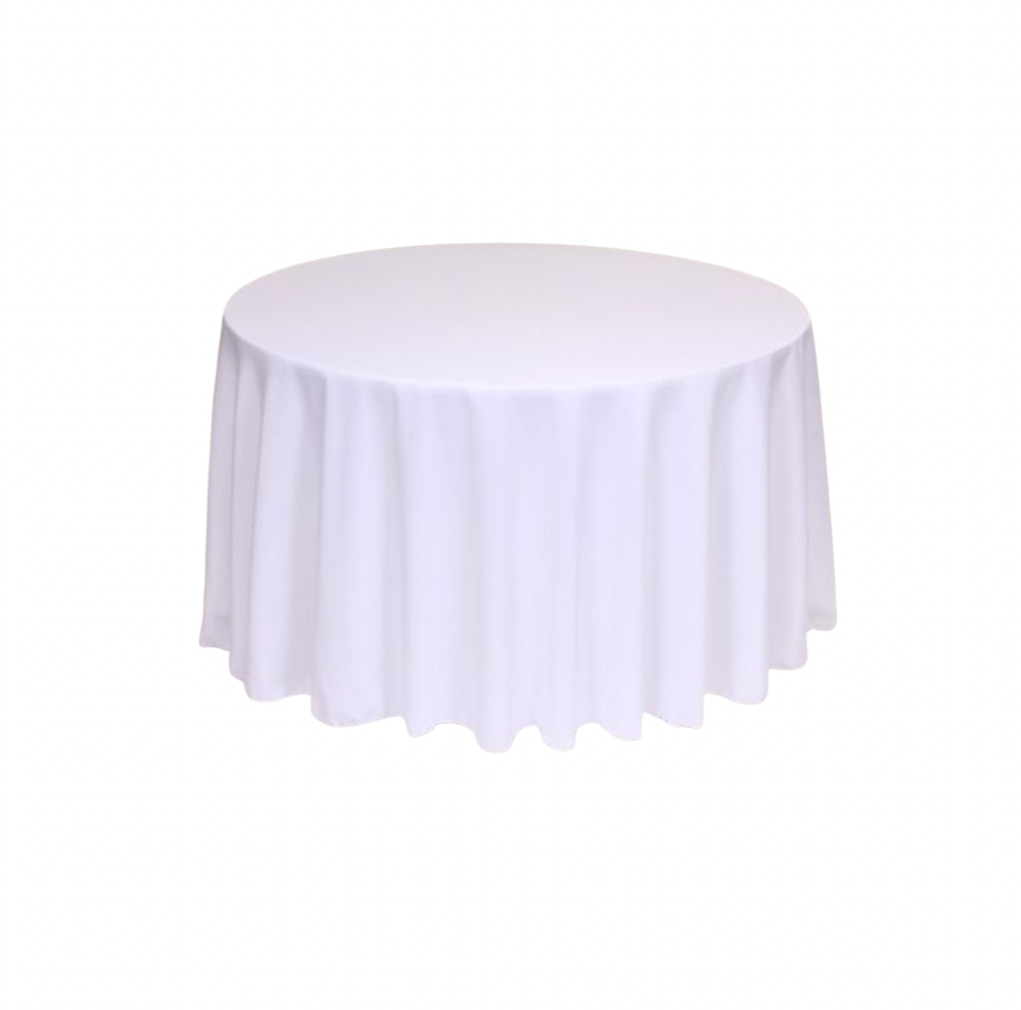 White Polyester 132" Round Tablecloth Linen