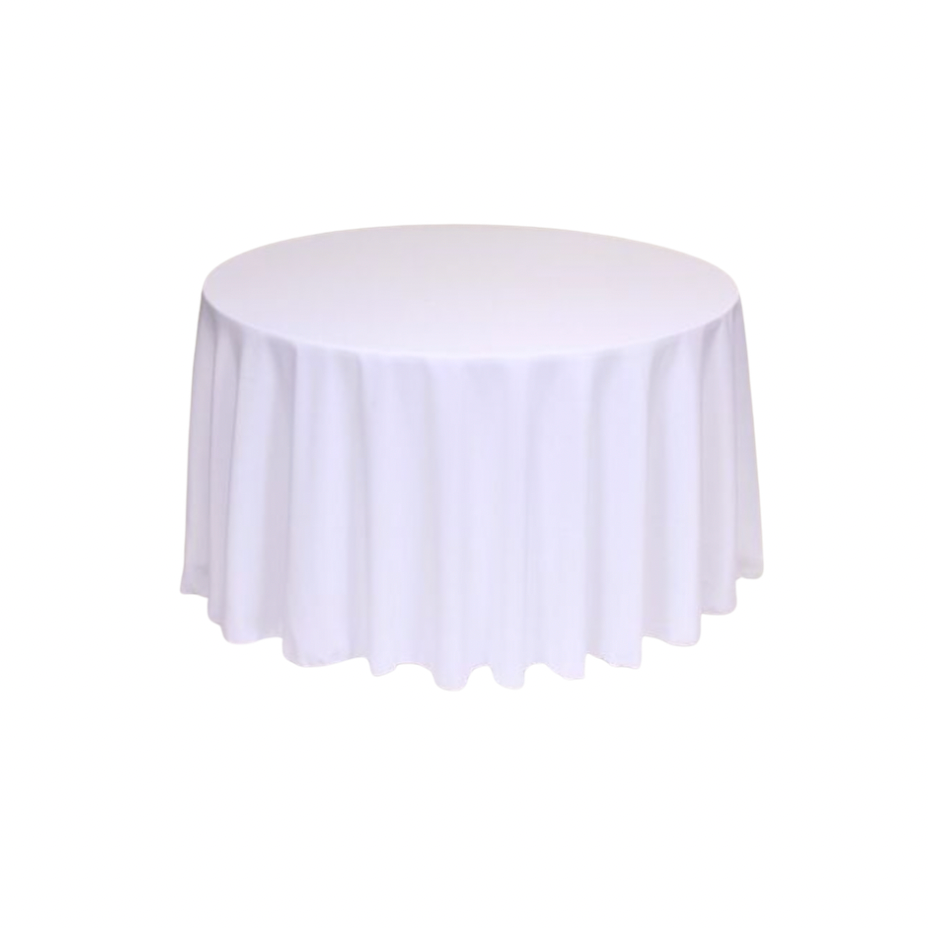 White Polyester 108" Round Tablecloth Linen