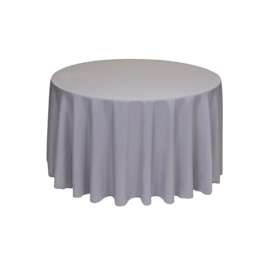 Silver Polyester 96" Round Tablecloth Linen