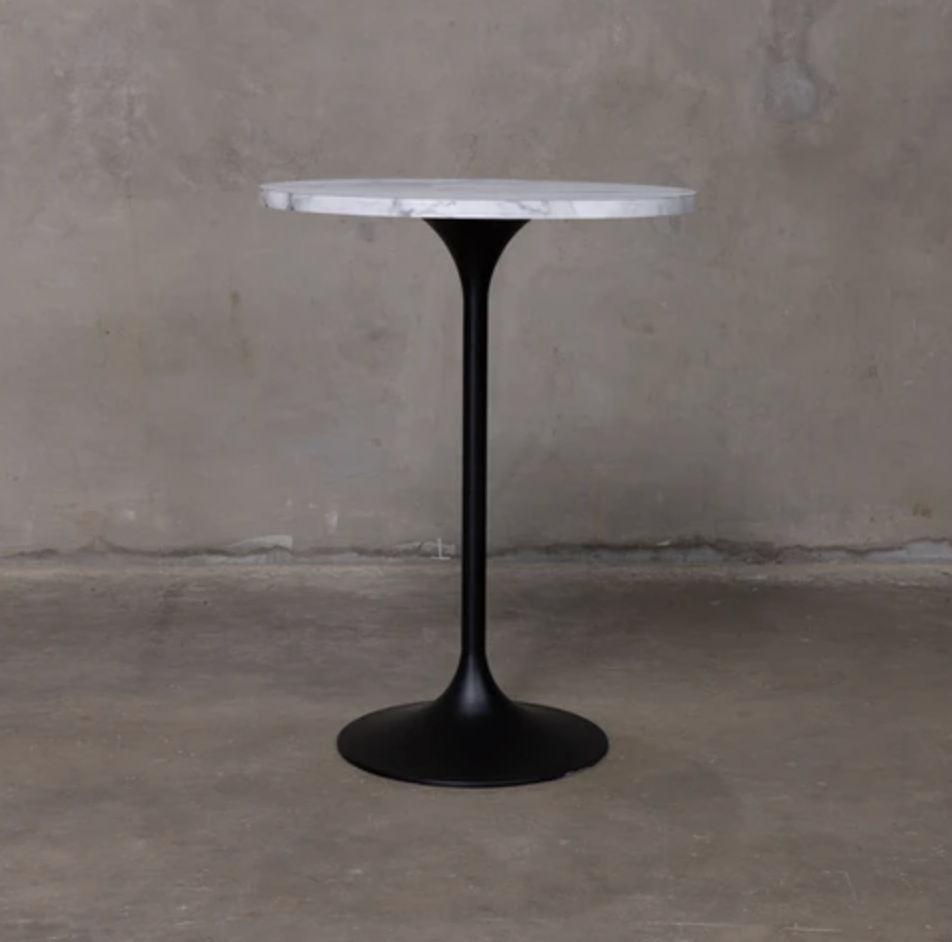 Tulip Pub Table - White Marble & Black