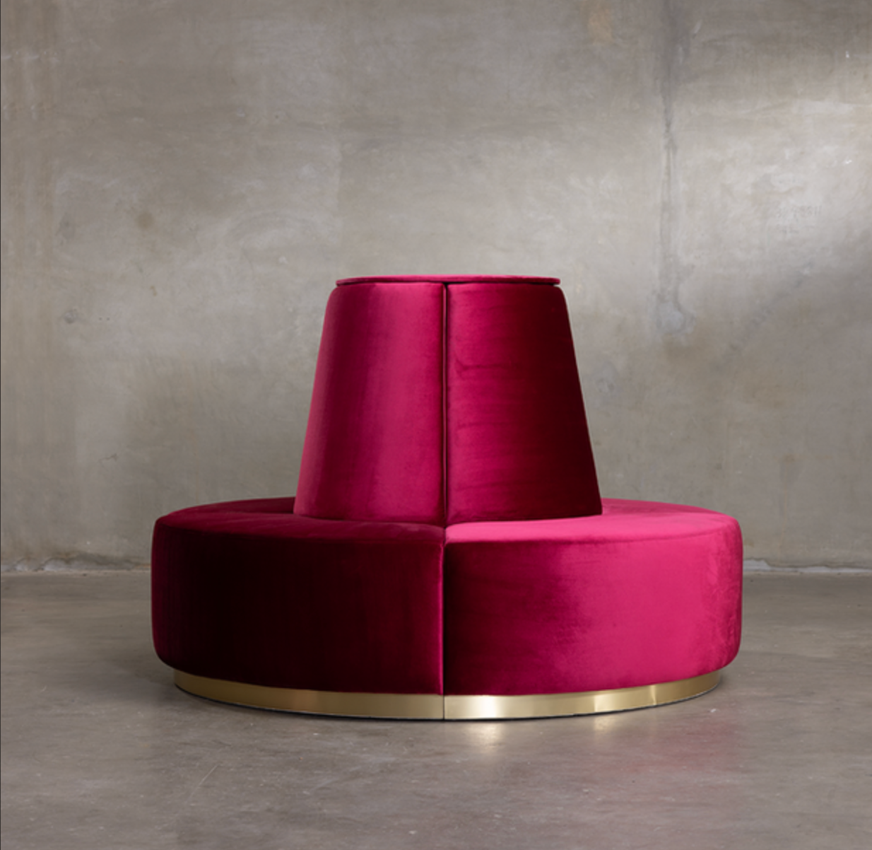 Velvet Round Banquette - Burgundy