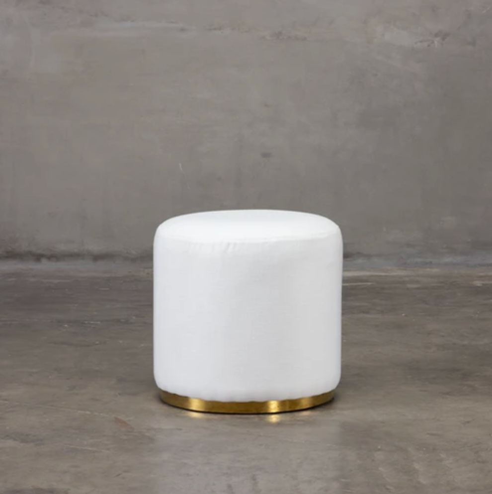 Small Round Ottoman - White Velvet