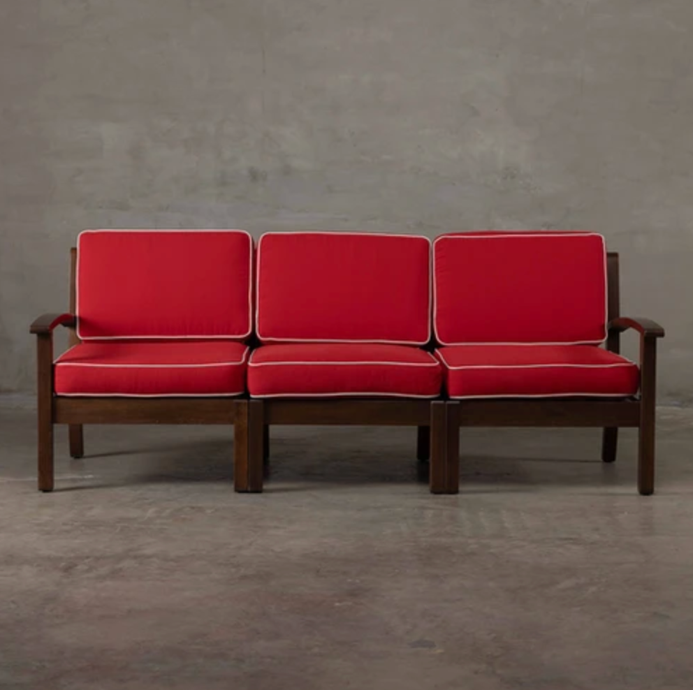 Walnut 3-Seater Sofa - Red