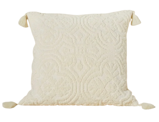Cream Tassel Textured Pillow