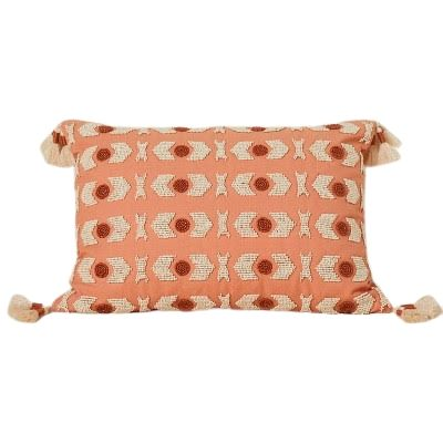 Beaded Salmon Terracotta Geo Lumbar Pillow