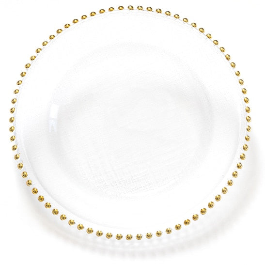 Glass Gold Beaded Charger 13″