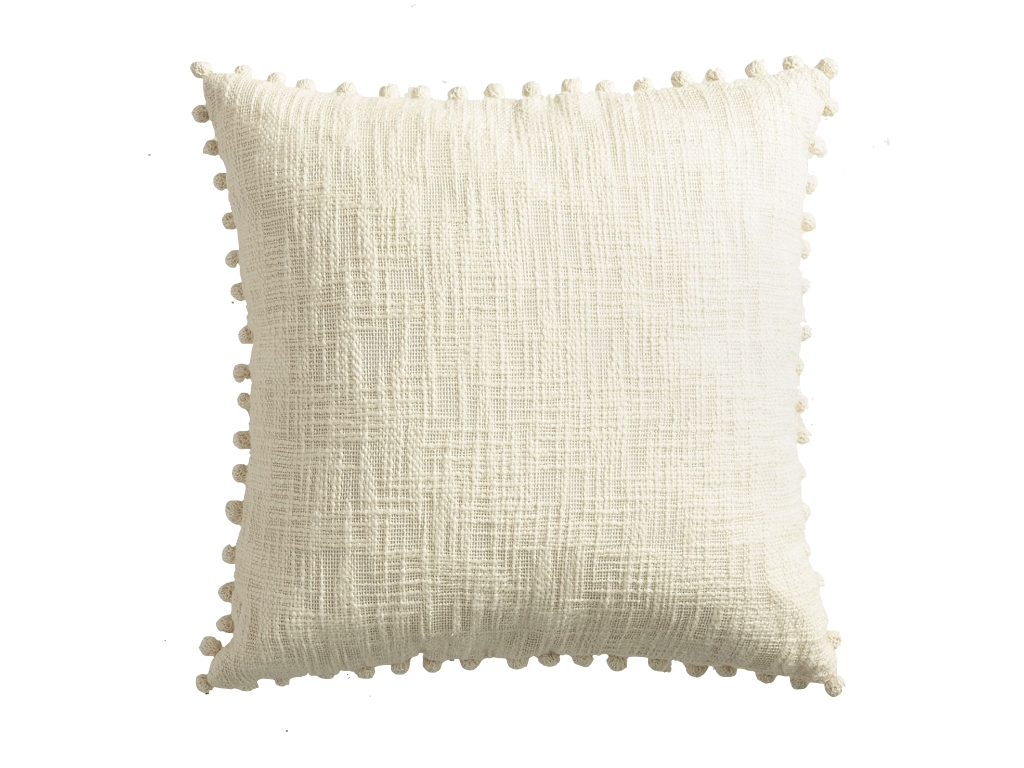 Ivory Textured Pompom Pillow