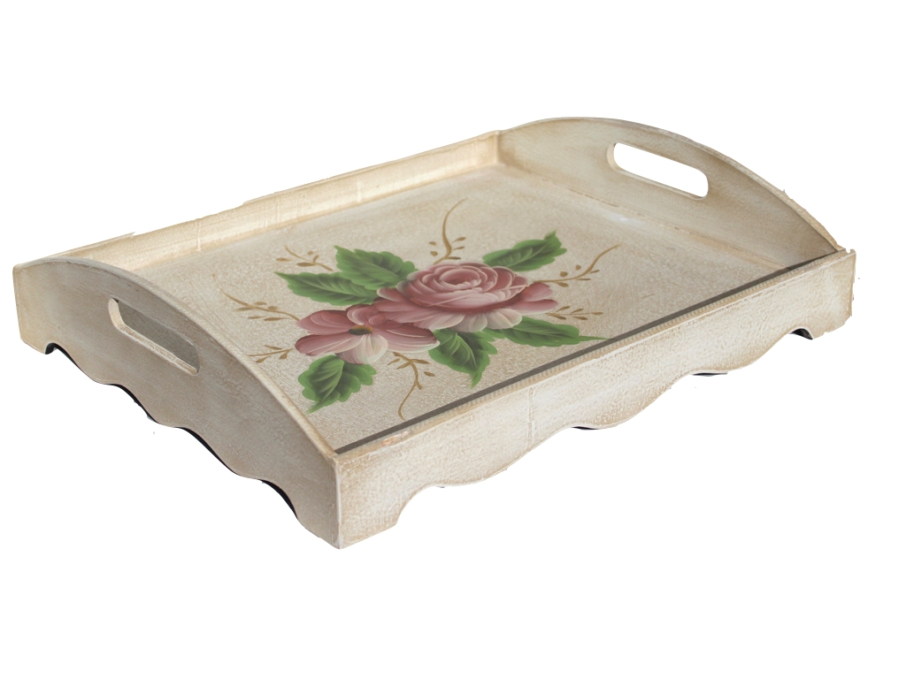 Vintage Pink Rose Wood Tray