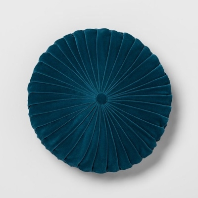 Teal Blue Velvet Round Pillow
