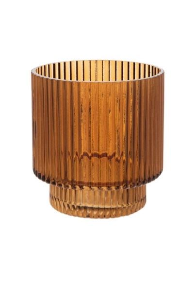 Amber Ribbed Glass Vase Short