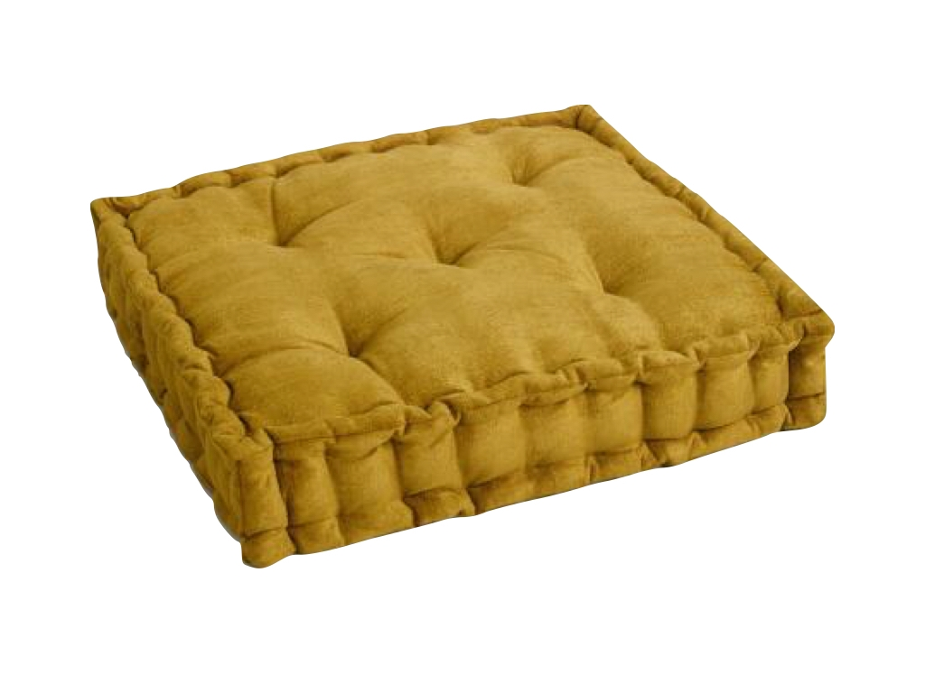 Golden Yellow Velvet Tufted Floor Pillow