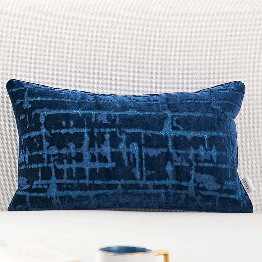 Dark Blue Geo Plaid Lumbar Pillows