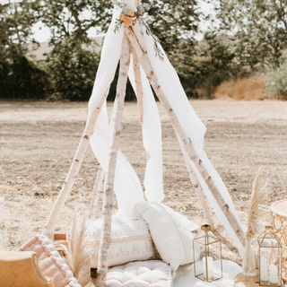 Cream Pouf with Tassels