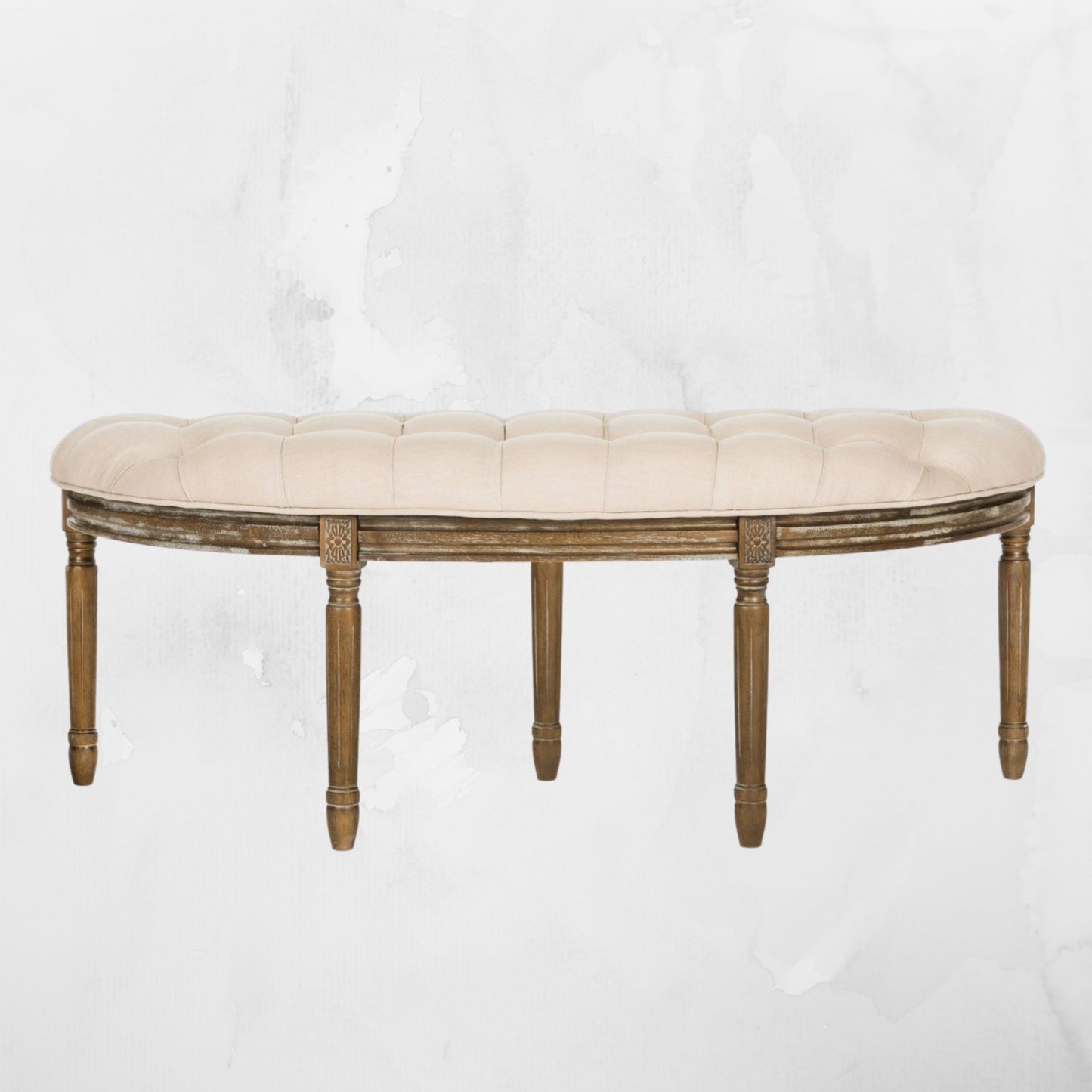 Semi Curved Linen Tufted Bench