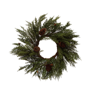 Faux Cypress Wreath with Pinecones
