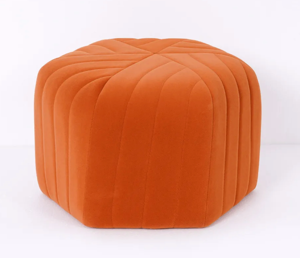 Orange Velvet Hexagonal Ottoman
