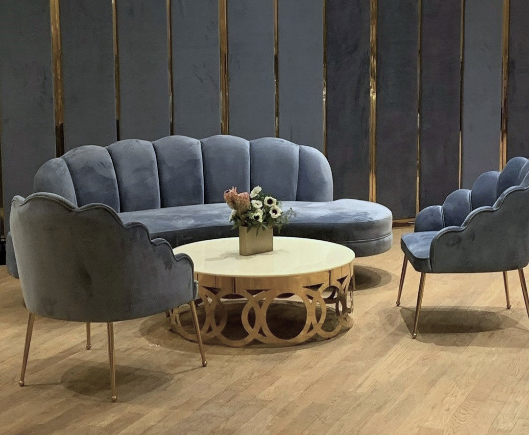 Swan Sea Blue Sofa – Gold Legs