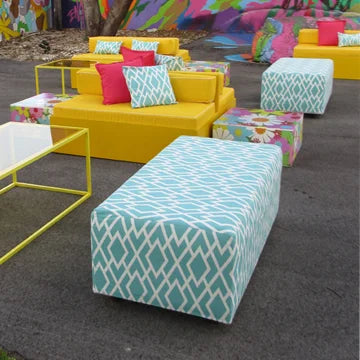 Rectangle Ottoman - Aqua Diamond