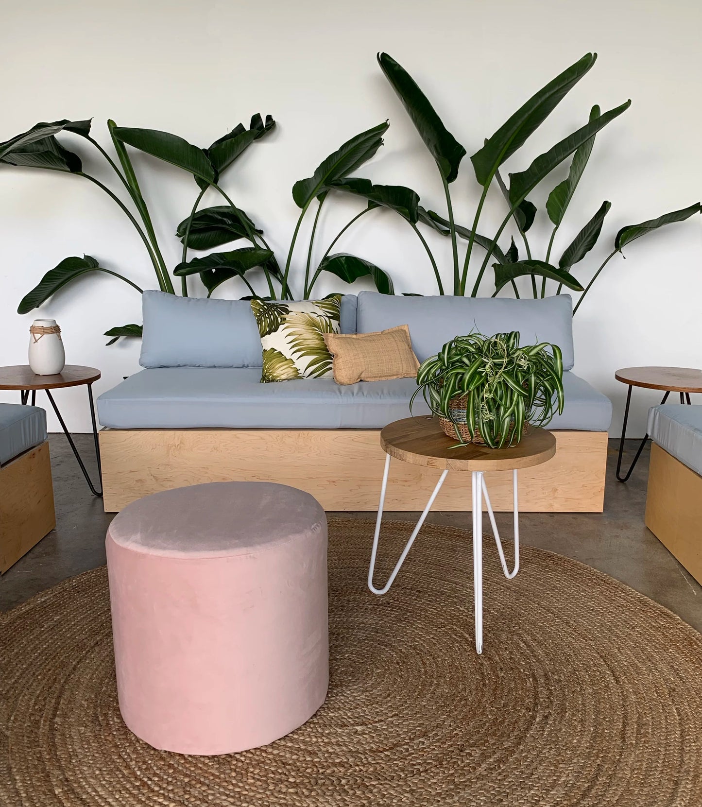 Small Round Ottoman - Powder Pink Velvet