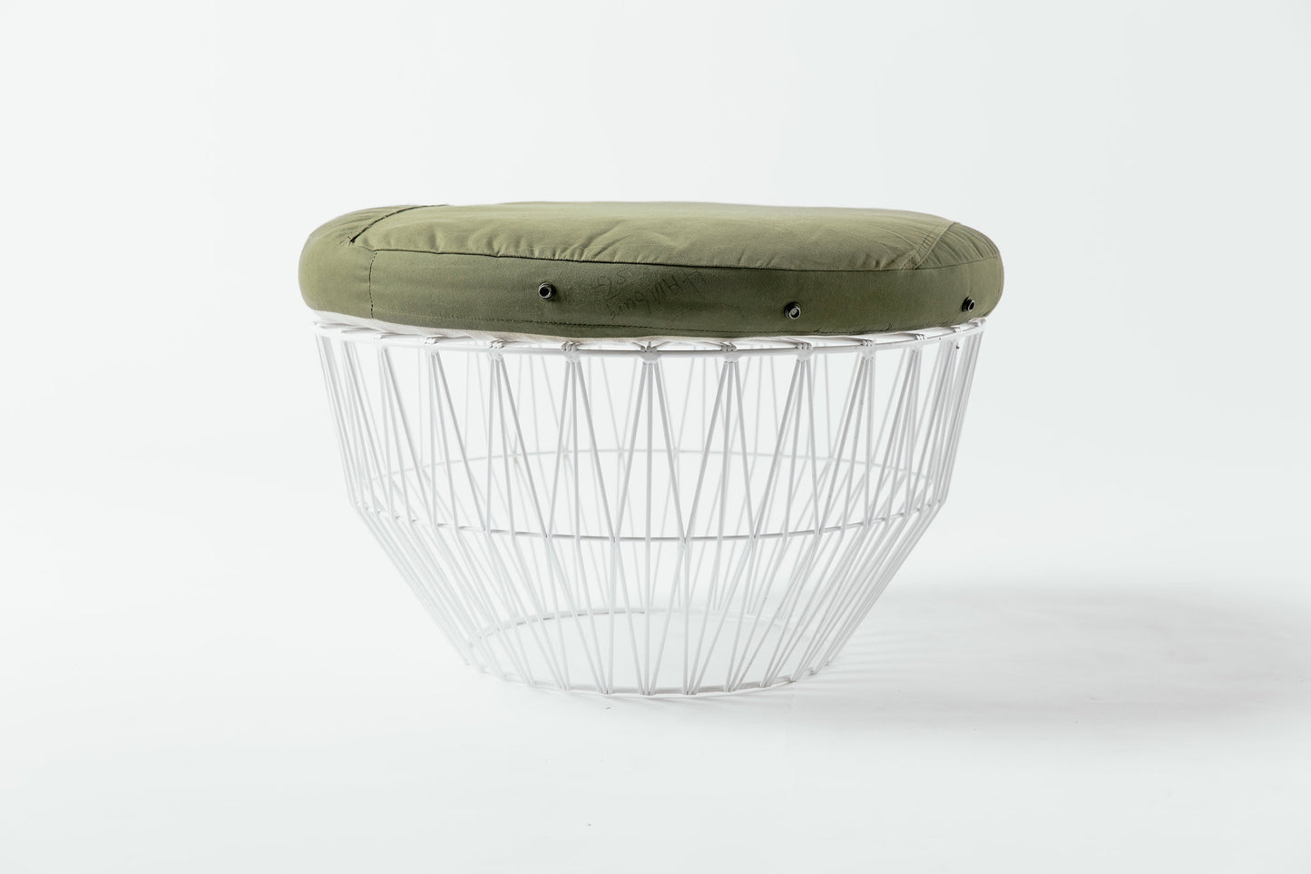 White Bend Wire Ottoman (with Vintage Army cushion)