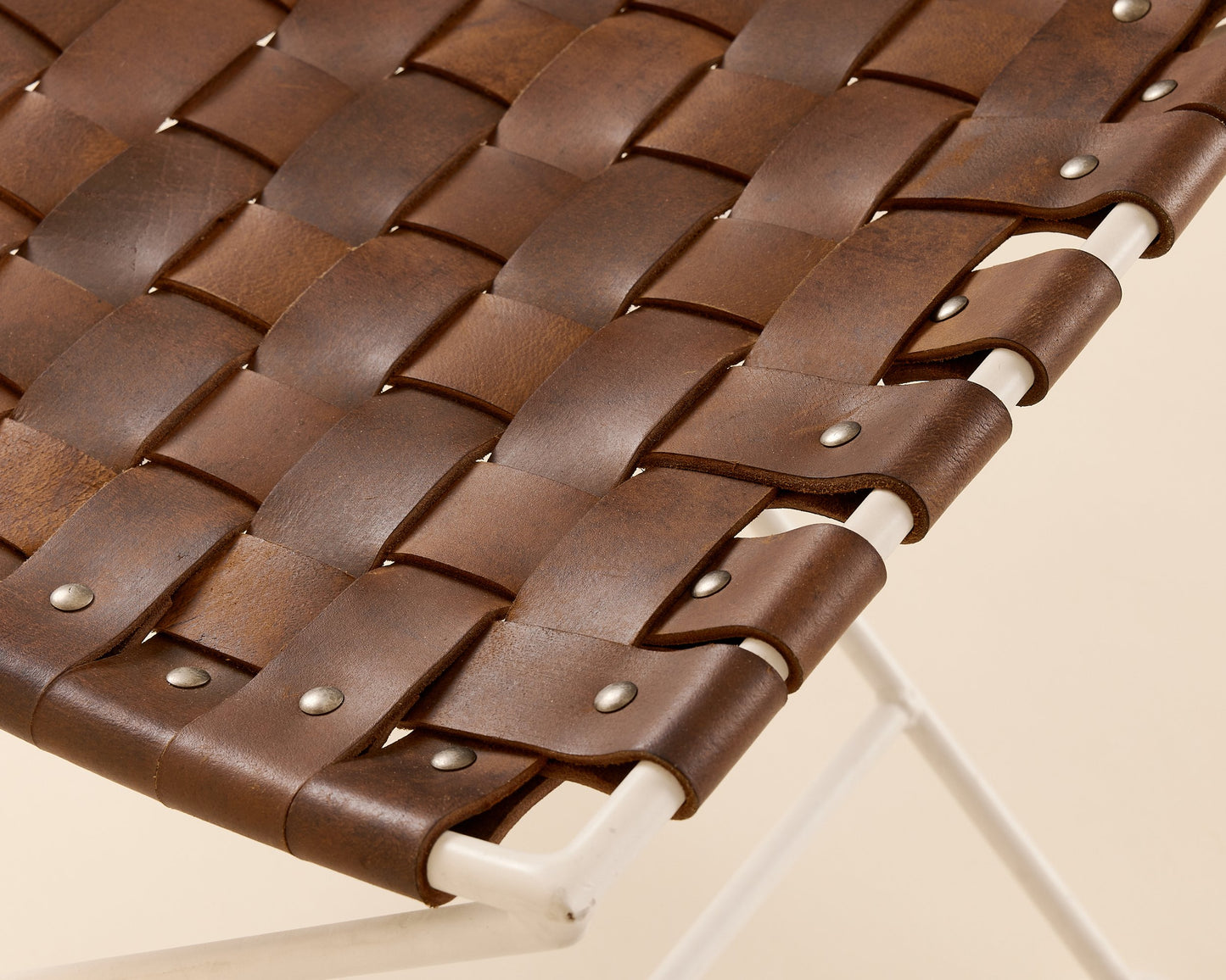 White Woven Leather Stool