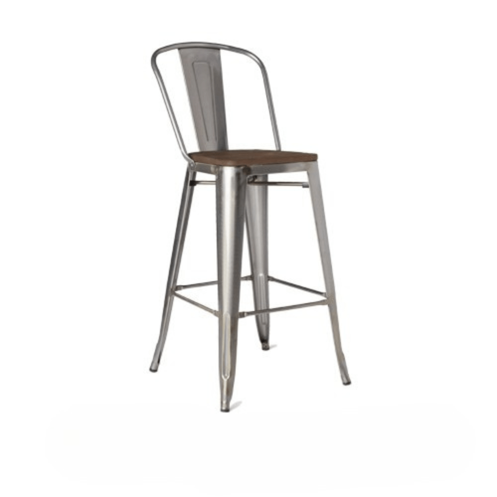Metal Bar Stool W/ Back - Silver