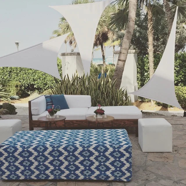 Rectangle Ottoman - Ocean Ikat