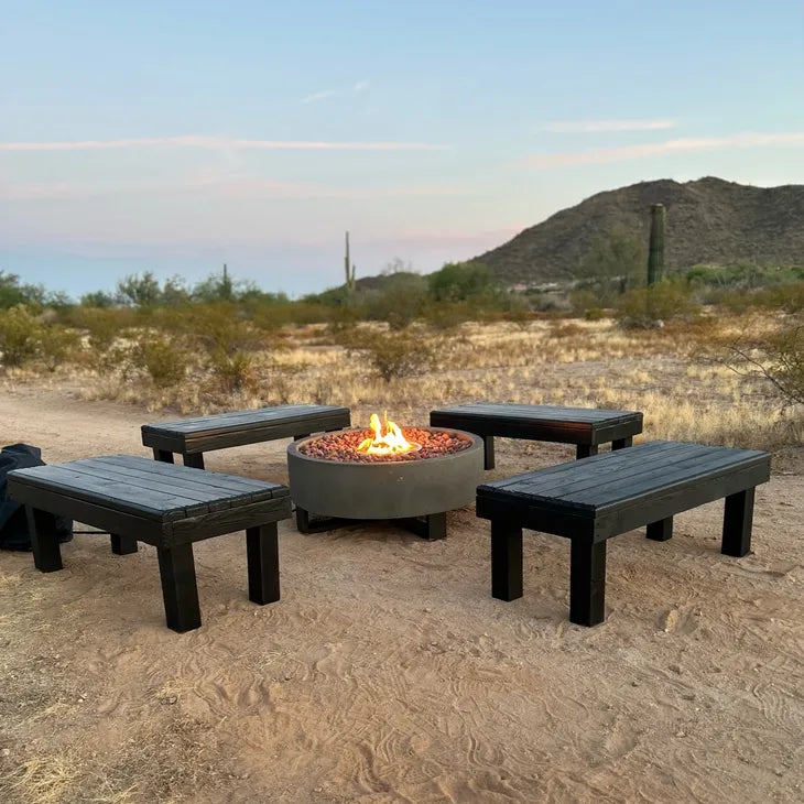 Grey Fire Pit with 4 Black Benches