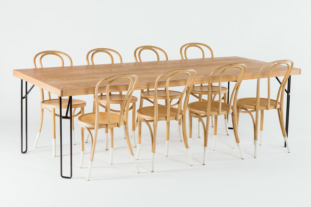 Dining Table with Hairpin Bentwood White Chairs