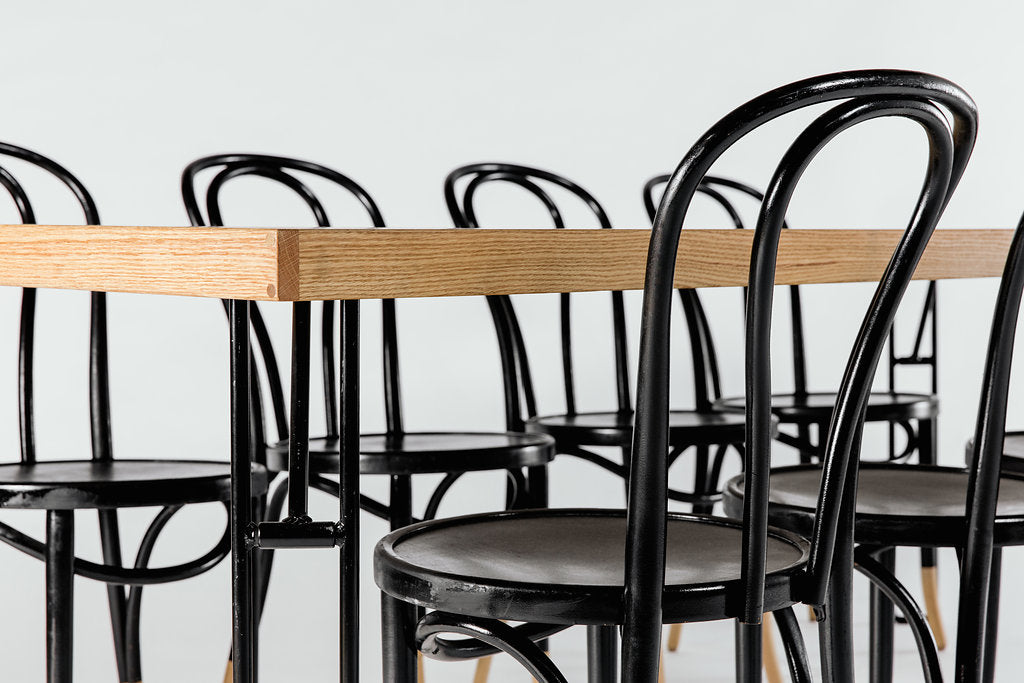 Dining Table with Hairpin Bentwood Black Chairs