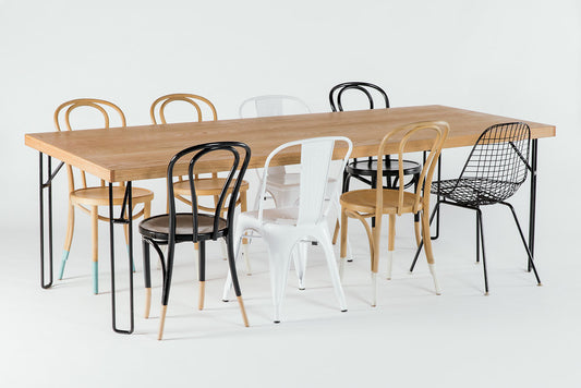 Dining Table with Bentwood Hairpin, Tolix and Eames chairs