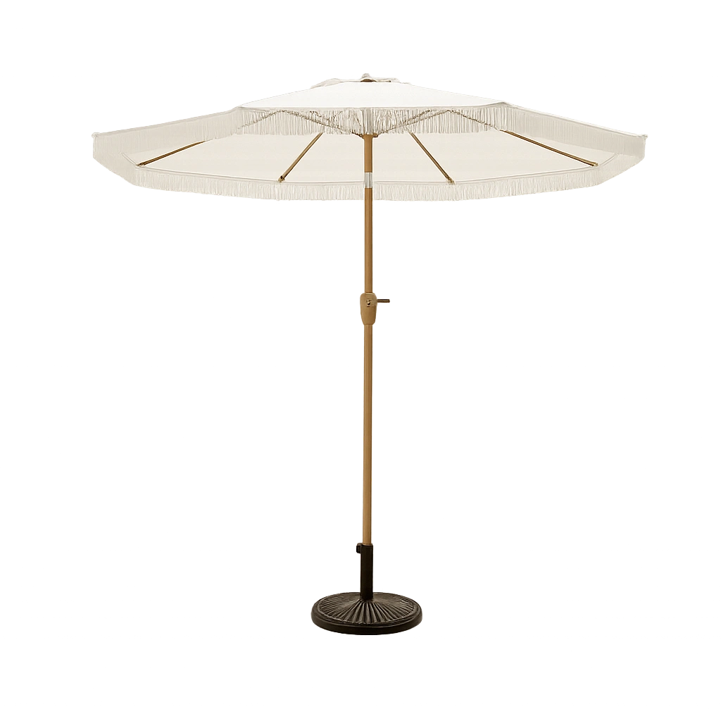9 Ft Tiltable White Outdoor Umbrella with Base
