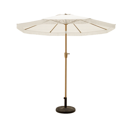 9 Ft Tiltable White Outdoor Umbrella with Base